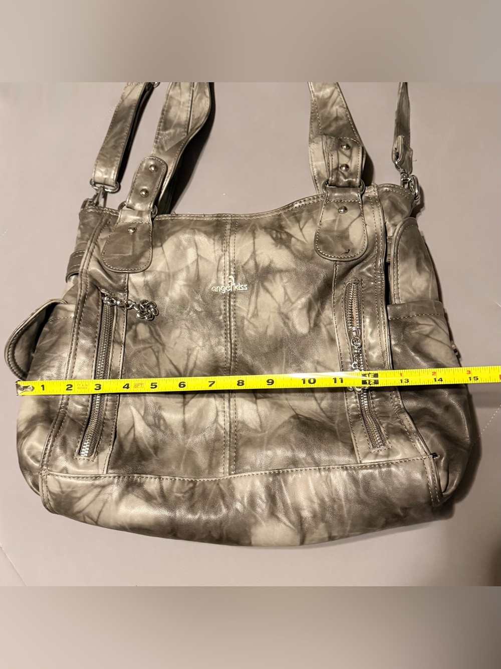 Angel Kiss Faux Leather Metallic Silver Shoulder Bag - Picture 10 of 13